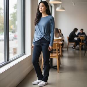 Juicy Couture Women's Blue Long Sleeve T-Shirt Front Twist Hem - Size XL